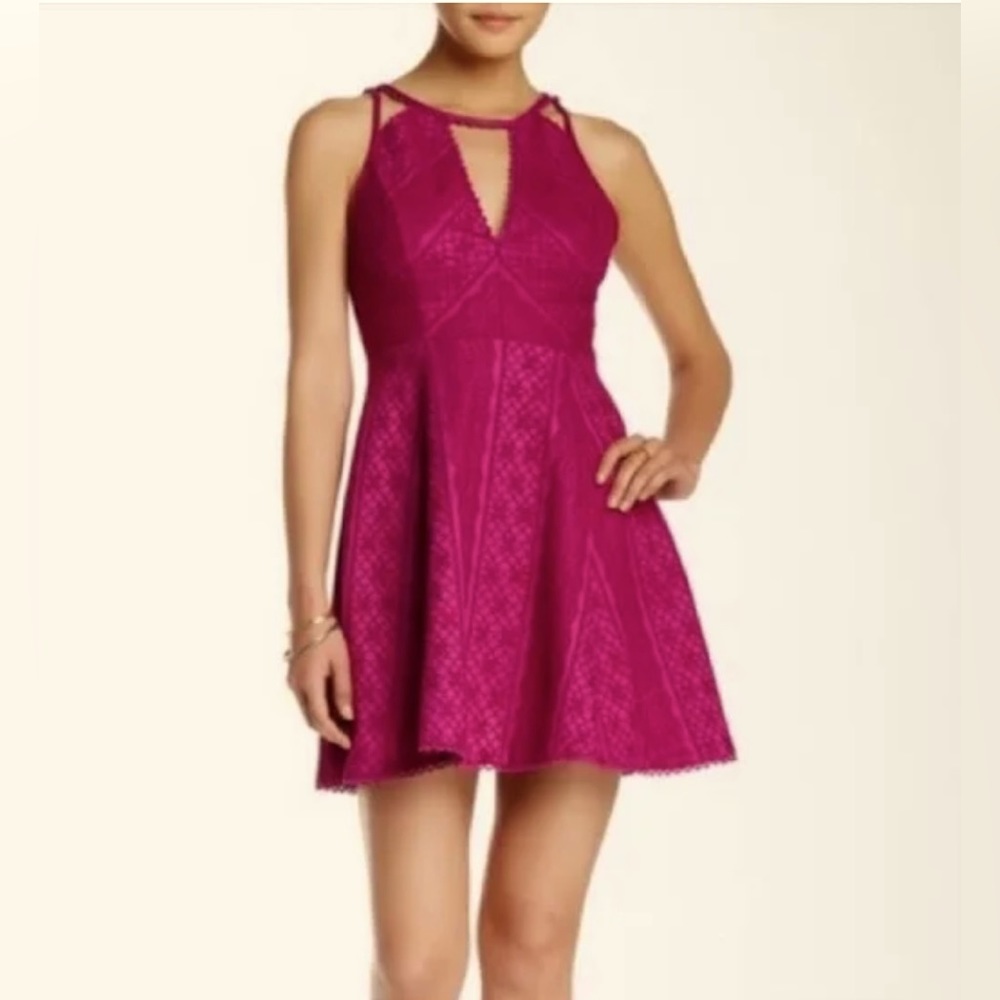 Free People Miss Connections Magenta Lace Mini Dress